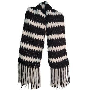 Handmade Black/White Scarf Knit Tassels Stripes